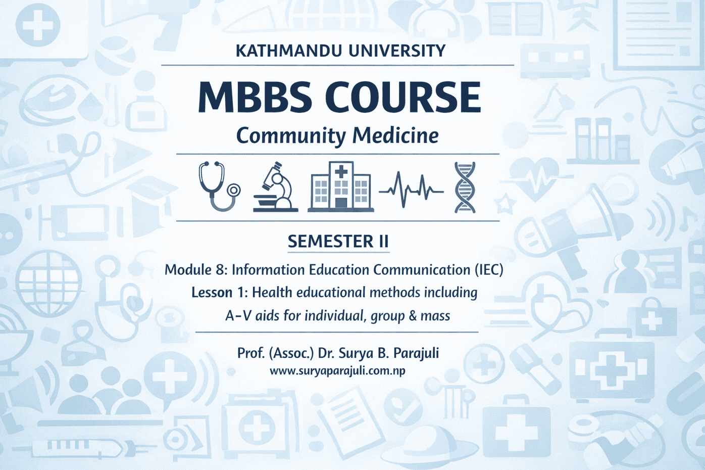 Health educational methods including A-V aids for individual, group & mass